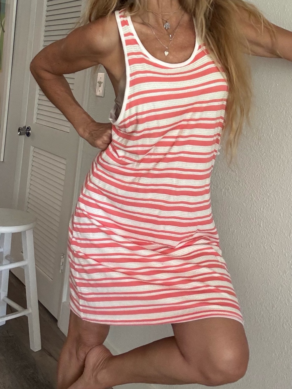 Splendid Coral and White Striped Racerback Dress L